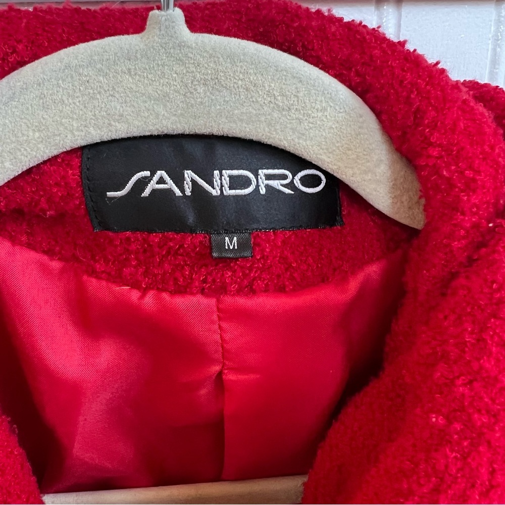Sandro Red Fuzzy Button Up Teddy Jacket Size Medi… - image 3